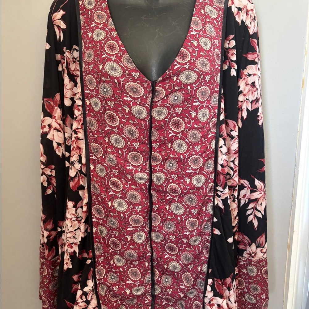 INC International Concepts Floral Tunic - Red and Black